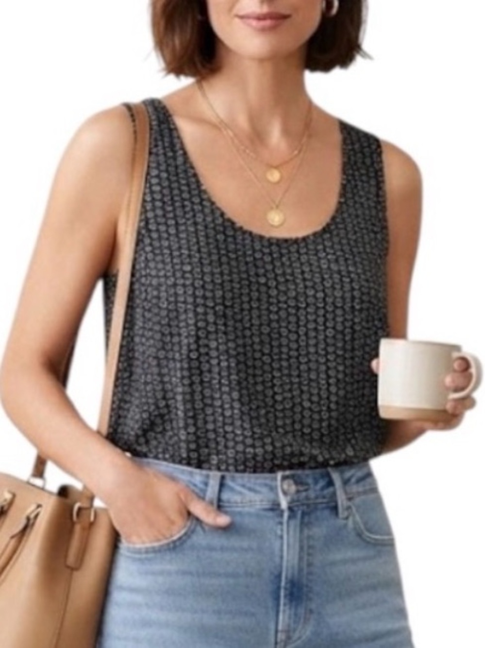 BANANA REPUBLIC Black Ivory Graffiti Heart Hi-Lo Scoop Tank Top Small